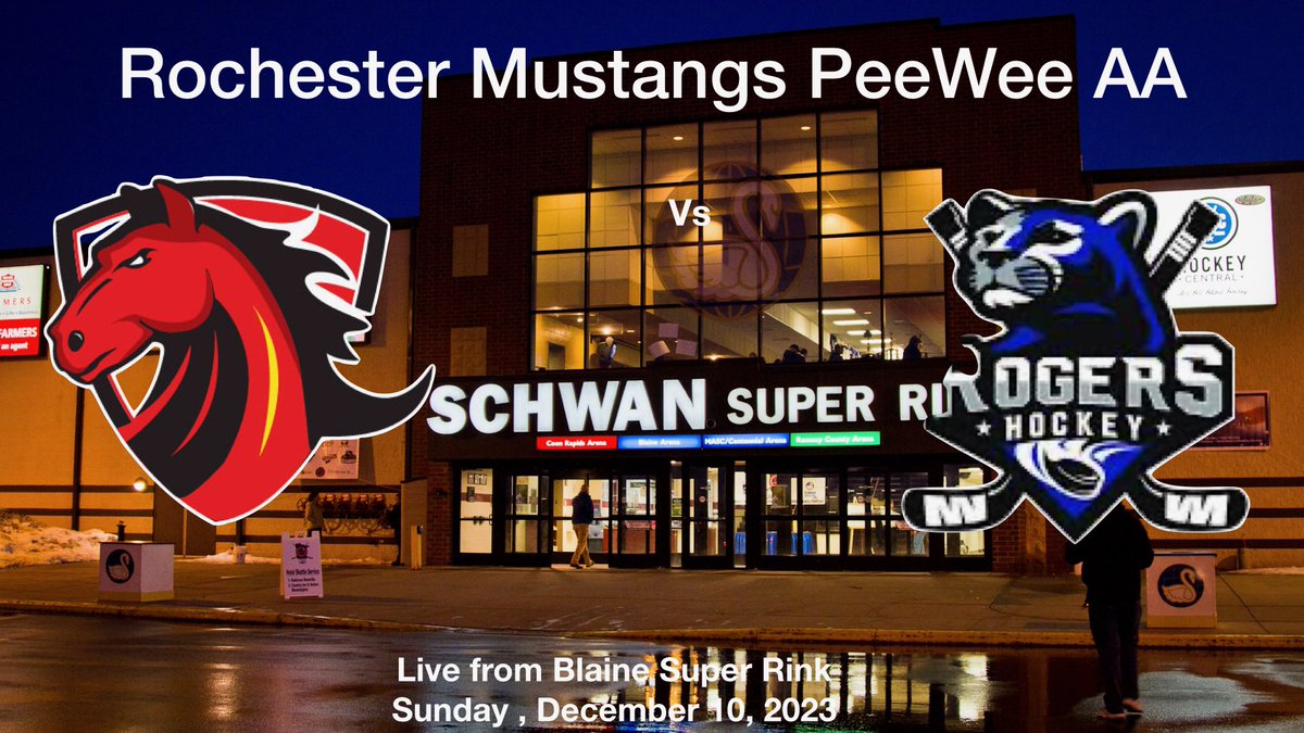 Good morning #mustangsnation

🆚 <a href="/PwaaRogers/">Rogers PWAA</a> 
📍 Super Rink
📺 youtube.com/live/a3Dg_r9Oj…

<a href="/RochYouthHockey/">Rochester MN Youth Hockey</a>