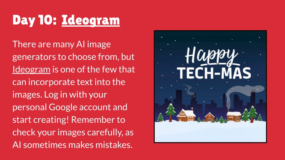 jessicaradams's tweet photo. 🎅❄️🎄Happy Day 10 of #techmas! 

I love trying out AI image generators! Ideogram stands out by being one of the few that can also incorporate text at this time. As with any AI tool, the prompt is super important: better prompt = better result.

➡ Try it: https://t.co/6RX5HD4pnY https://t.co/OCQzpptEjq