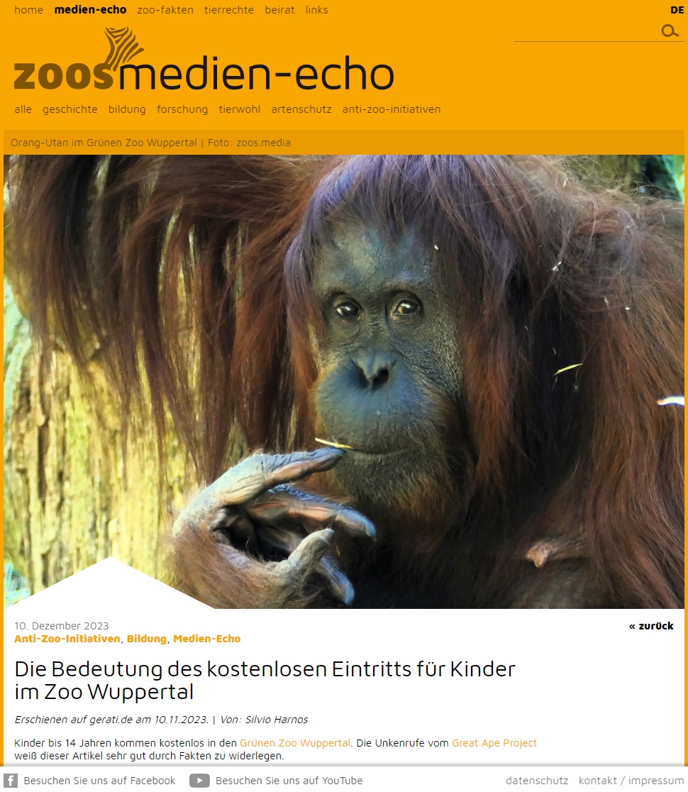 zoosmedia's tweet photo. Kinder bis 14 Jahren kommen kostenlos in den Grünen Zoo Wuppertal. Die Unkenrufe vom Great Ape Project weiß dieser Artikel sehr gut durch Fakten zu widerlegen 👉 https://t.co/aUHtkR2TJC
#zoowuppertal #greatapeproject #freiereintritt 🦓 https://t.co/EAHB0pA581