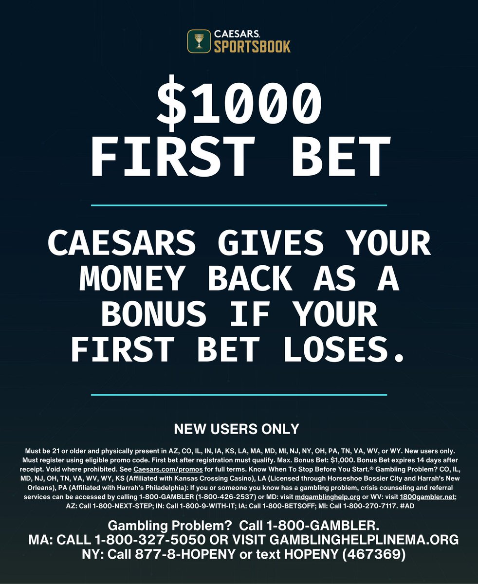 DanGambleAI's tweet photo. It’s not too late to join the Bank Builder!

Join Caesars using the link below and get your wager back as a bonus if Bet 3 loses.

🔋➡️ Join here: https://t.co/LPgHNd9MU1

I’ll be dropping Bet 3 soon, get my alerts on.

21+, gamble responsibly. https://t.co/TGuDTwuNmk