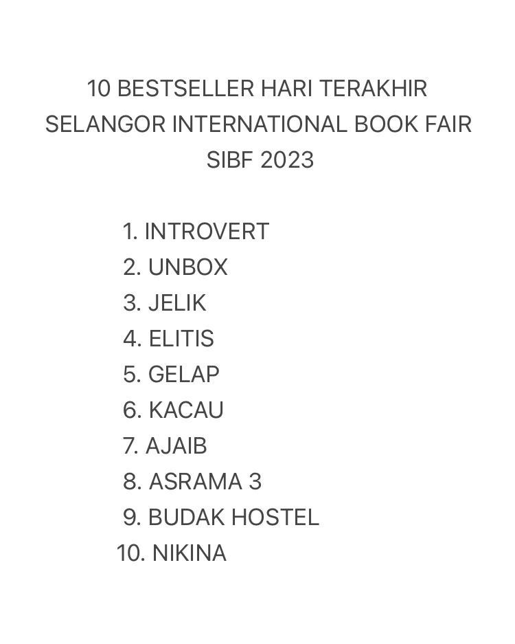 BukuFixi's tweet photo. Bestsellers hari terakhir #KembaraFixiSIBF2023 ๐ข
Terima kasih kepada semua yang datang & membeli di booth kami. Maaf atas apa-apa kesilapan & kekurangan.
Moga dapat jumpa tahun depan! https://t.co/8qKrU7MmTv