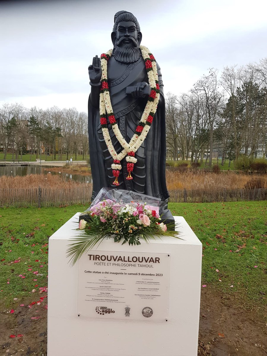 narendramodi's tweet photo. Thiruvalluvar statue in Cergy, France is a beautiful testament to our shared cultural bonds. Thiruvalluvar stands tall as a symbol of wisdom and knowledge. His writings motivate millions across the world. https://t.co/UJiX5k5myW