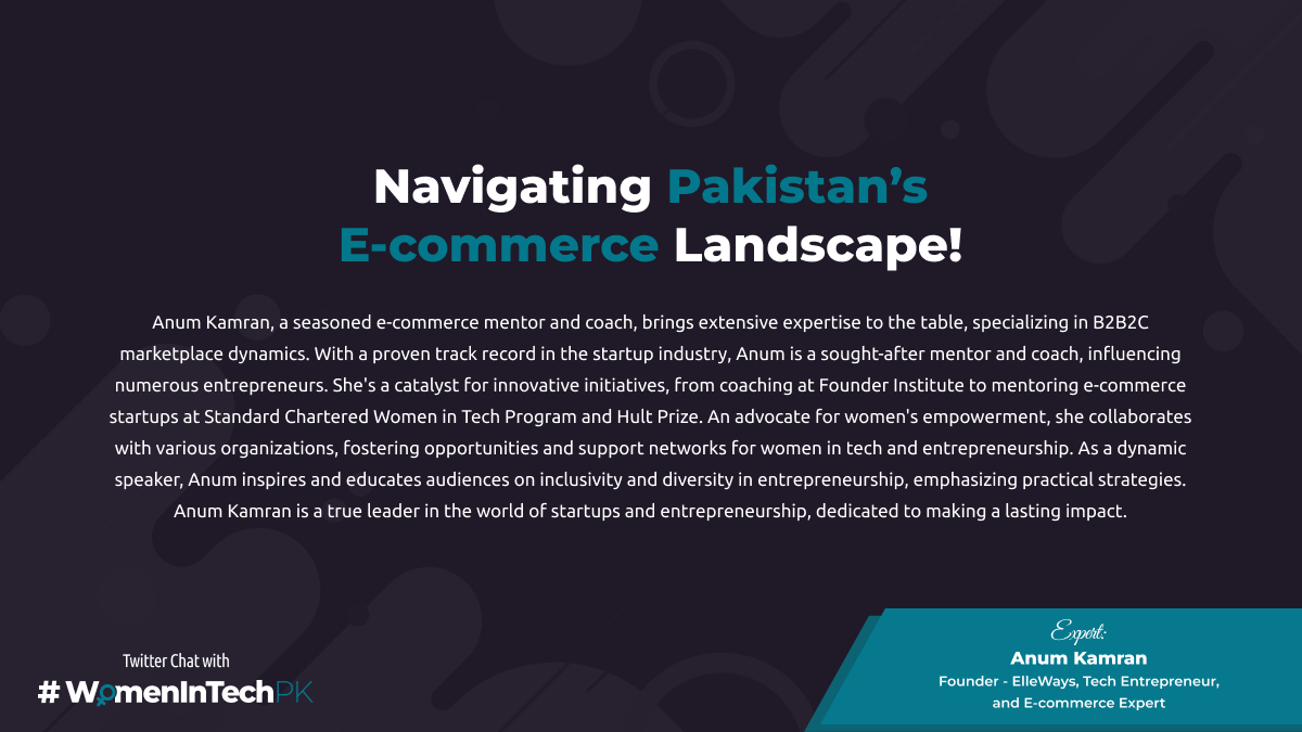 <a href="/AnumKamran90/">Anum Kamran</a> Thank you for being part of today's conversation, <a href="/AnumKamran90/">Anum Kamran</a> 

Anum is one of the most amazing community builders I know in Pakistan's tech and e-commerce space and has done some fantastic work to uplift the ecosystem. 

#WomenInTechPK