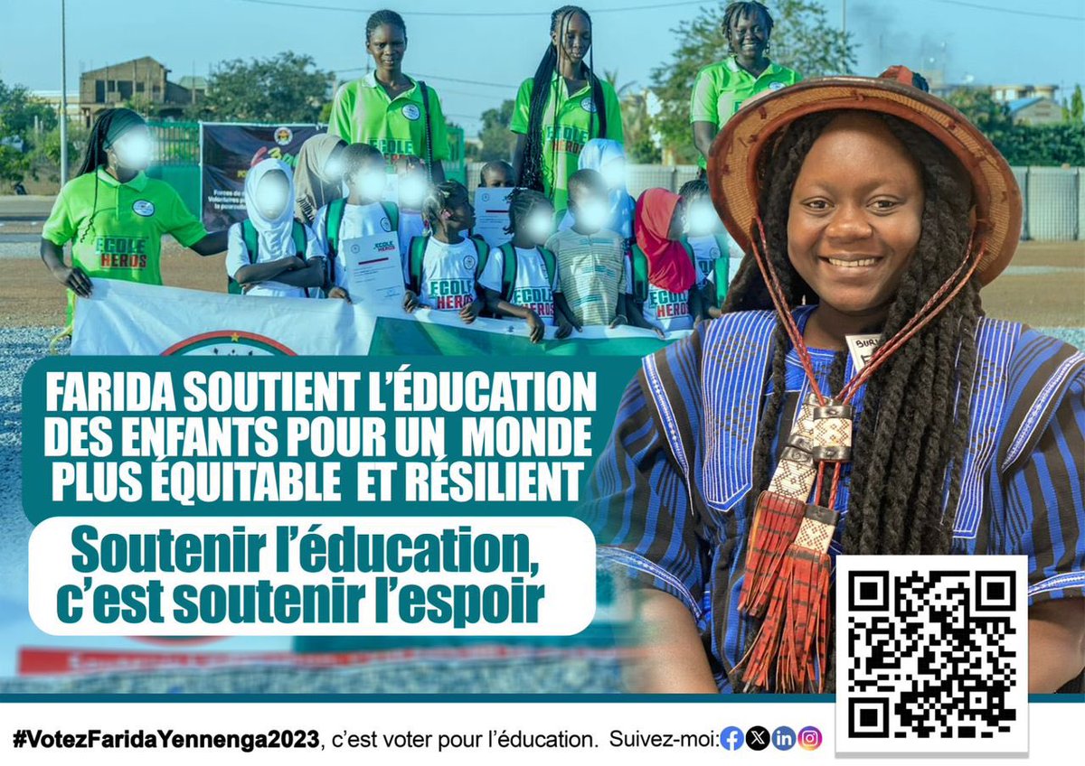 IjeddB's tweet photo. #VotezFarida #Yennenga2023 
@TiemtoreFarida soutient l'éducation des enfants pour un monde plus équitable et résilient. Engagée, courageuse et visionnaire, elle est convaincue que l'éducation est la clé du développement, de la paix et de la justice. 
https://t.co/2S7bdFXJci… https://t.co/gZtNniNkbr