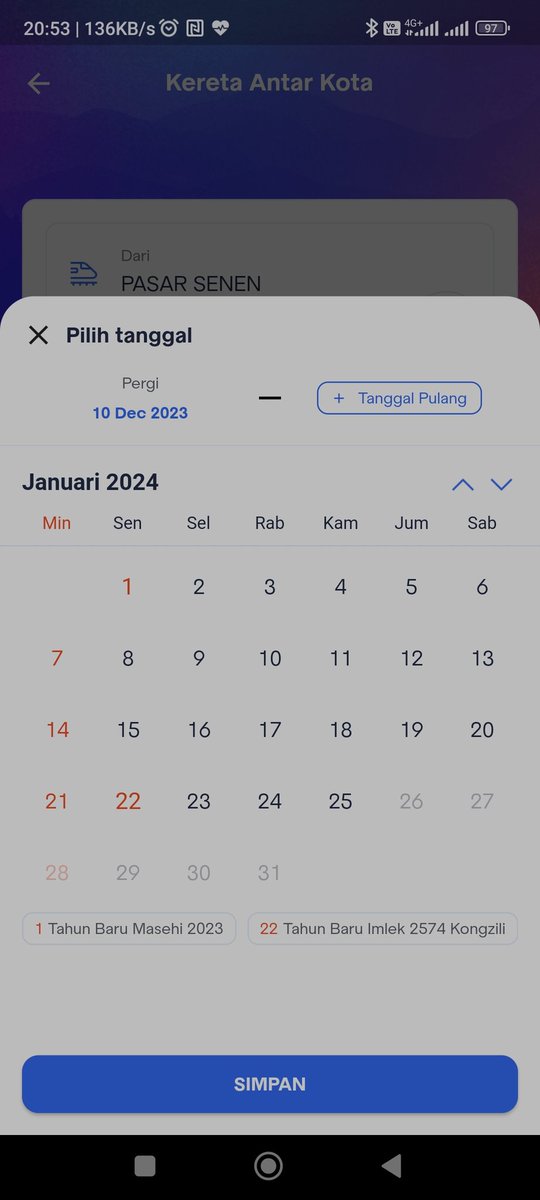 andisofan's tweet photo. @KAI121 min hr libur imlek 2024 tgl 10 Feb lho, kok di KAI Access tgl 22 Jan? Jgn ngaco ah https://t.co/Pmzw6gmgKI