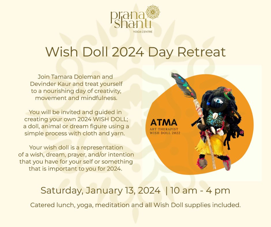 Join me at Prana Shanti in 2024 for a wonderful yoga and creative workshop! pranashanti.com/yoga-centre/ot… #therapeuticart #yogaworkshop #wishdoll #yogaretreat #artandyoga #newyear #intentions