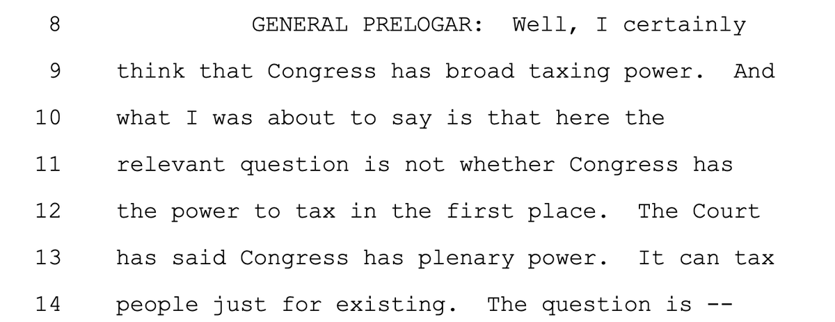 ExpatriationLaw's tweet photo. In Moore @USTransitionTax case, the Solicitor General at page 73 confirms that the USA can "tax people just for existing". Why not simply enact a "poll tax" in addition to an income tax? https://t.co/GY2Nc8yTcX https://t.co/EStVSDwuKJ