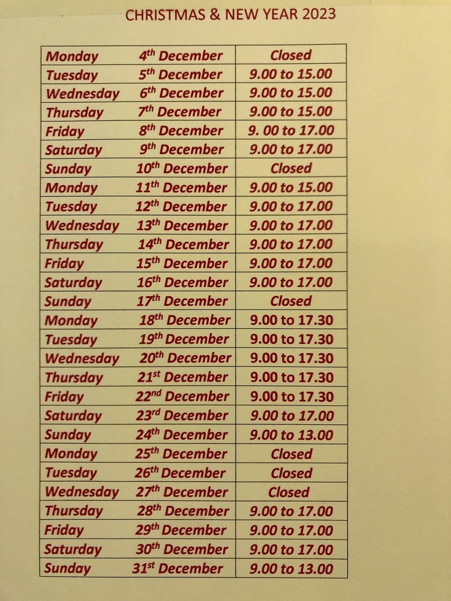 As we approach the busiest time of the year, here are our Christmas and New Year opening times. Place your order online at cheeseonthegreen.com Deadline for orders is Monday 18th December. We hope to see your order soon! #smallbiz #shoplocal #rugbytown #christmascheese