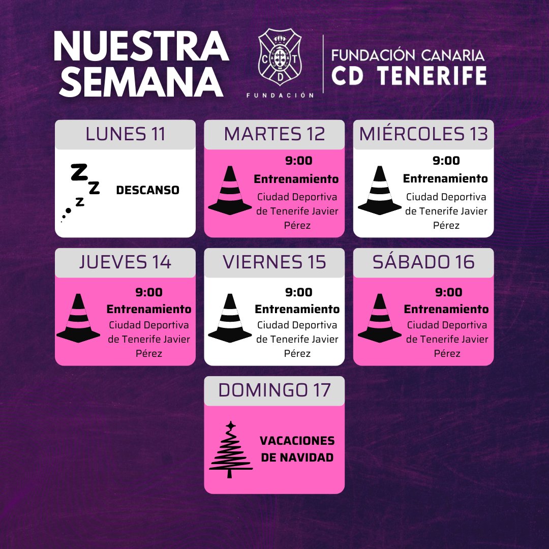 Tras la última jornada del año en #SegundaRFEF, el #FundaciónCDTenerife afronta una semana de entrenamientos antes de despedirse por las vacaciones de Navidad 🎄.

#FundaciónCDT <a href="/CDTOficial/">CD Tenerife 🏴󠁧󠁢󠁳󠁣󠁴󠁿</a> <a href="/CdtCantera/">CanteraCDT 🏴󠁧󠁢󠁳󠁣󠁴󠁿</a> #YoSoyElTenerife