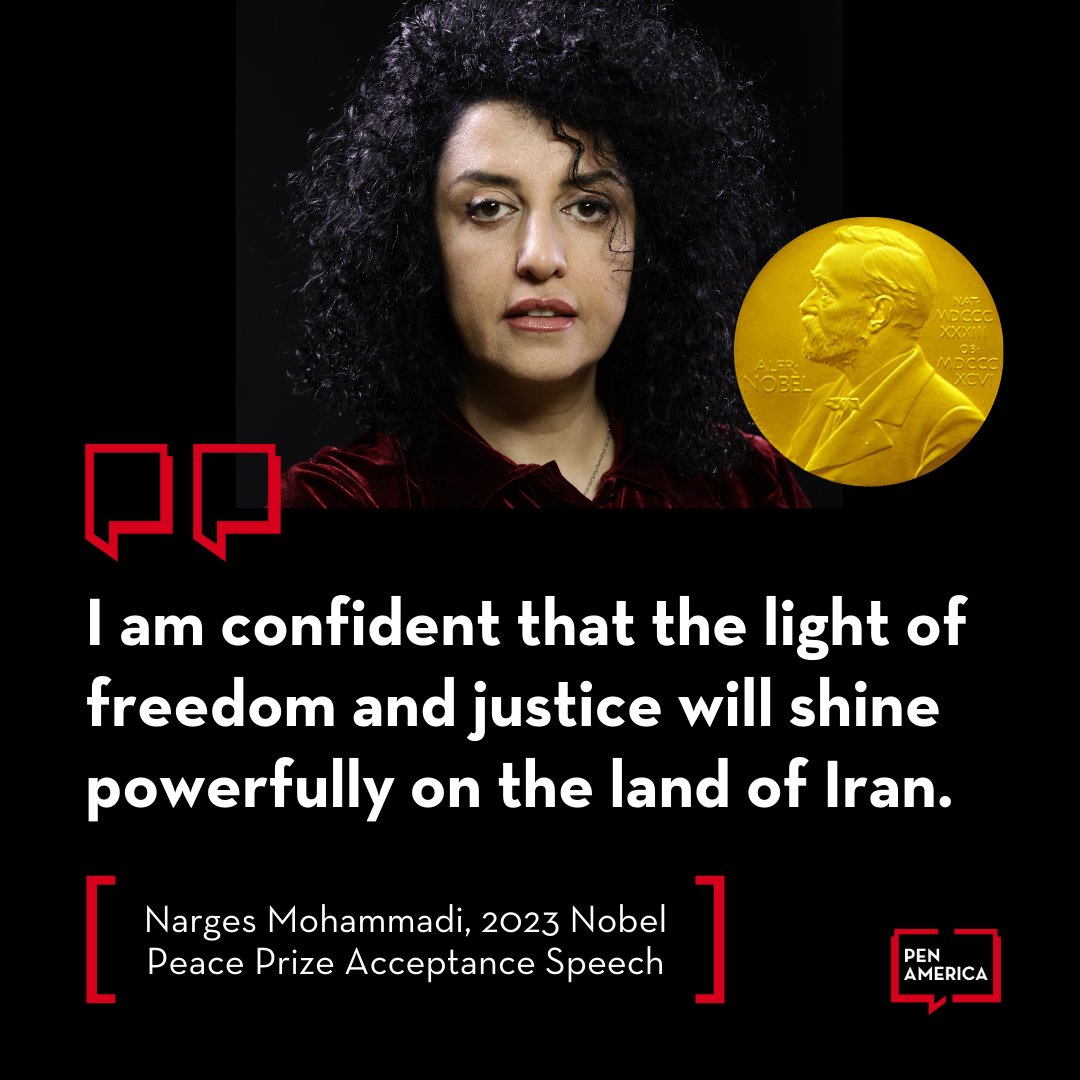 We celebrate Narges Mohammadi as the #NobelPeacePrize Laureate for her commitments to Freedom, Equality, and Justice for All. We remain steadfast in our call to #FreeNarges from her unjust imprisonment in Iran. ✅ Join us by posting #FreeNarges on #HumanRightsDay!