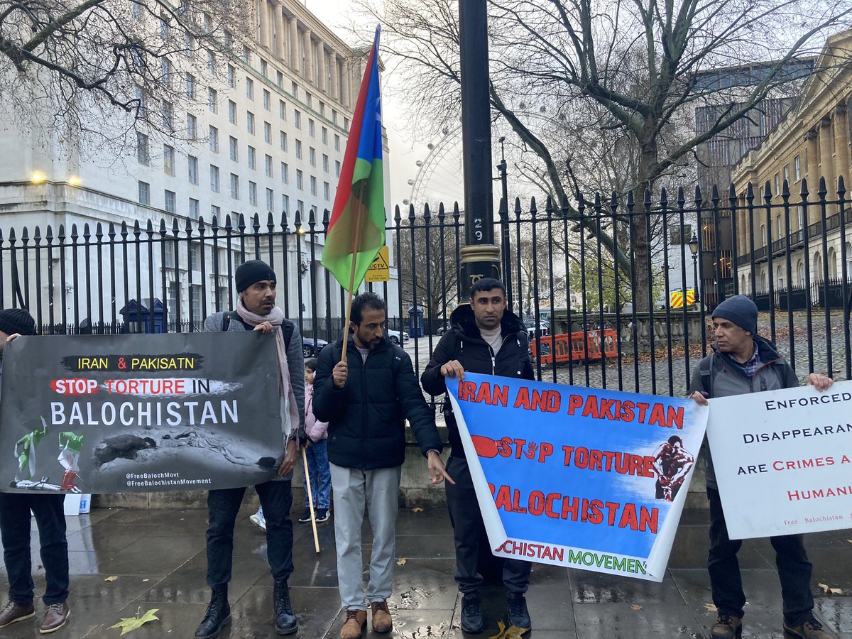 Free Balochistan Movement protesting in front of 10 downing street London to highlight the human rights voilations in Balochistan committed by Iran and Pakistan