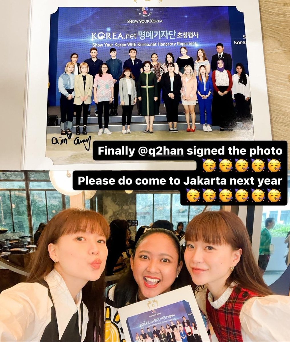 stmita's tweet photo. So happy to meet you again @q2han and thank you for signing our photo 🥳🥳🥳 . Let's meet again next time in Jakarta(?) 😁 https://t.co/RP9EV2uhl3