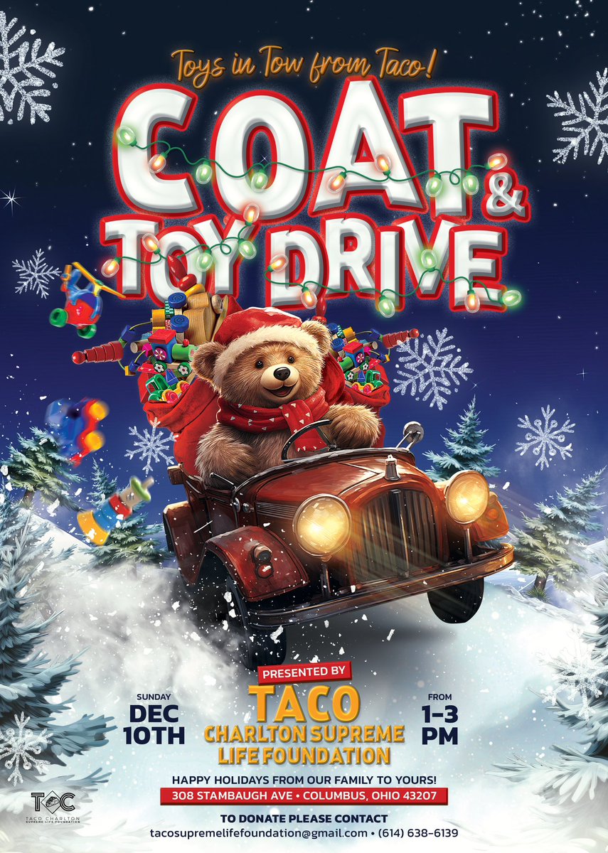 If you in the Columbus, OH area. 608 Stambaugh! Will be giving away toys and coats for the kids 🖤 Bring a gradecard of 3.5 or more for a chance to win special prizes. 🤞🏿