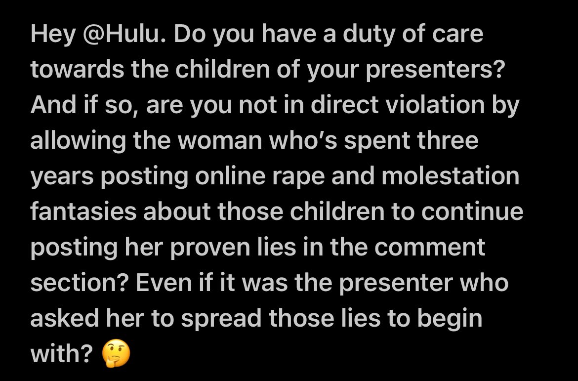 Today, on reasons I’m banned from commenting on <a href="/hulu/">Hulu</a>’s #ElizabethChambers insta post till tomorrow. 

Don’t worry though, I’ve saved the text to make it easier to ask again.