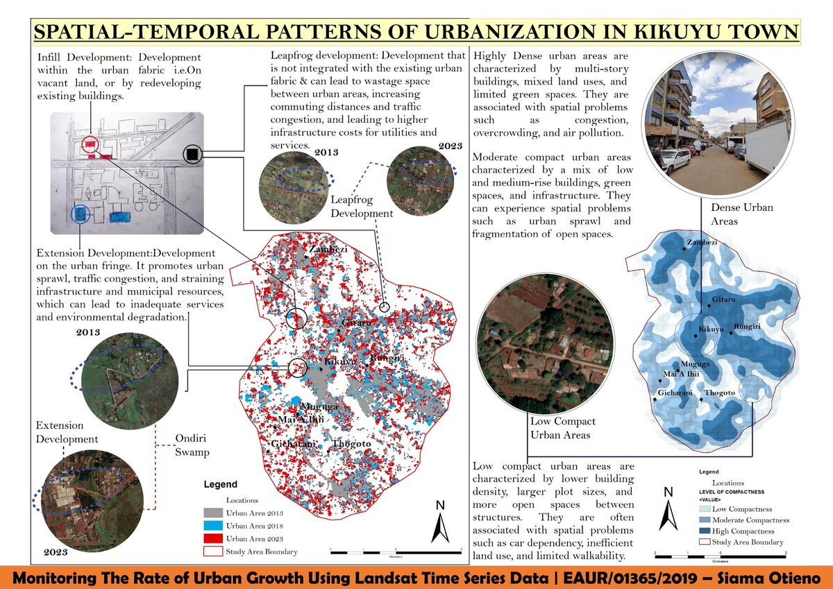 oti3n's tweet image. 5/ Spatio-temporal patterns of urbanization, revealed through Landsat data, show diverse landscapes - infill development for efficient land use, extension development with challenges, and leapfrog development requiring integration. #UrbanPatterns #LandsatAnalysis