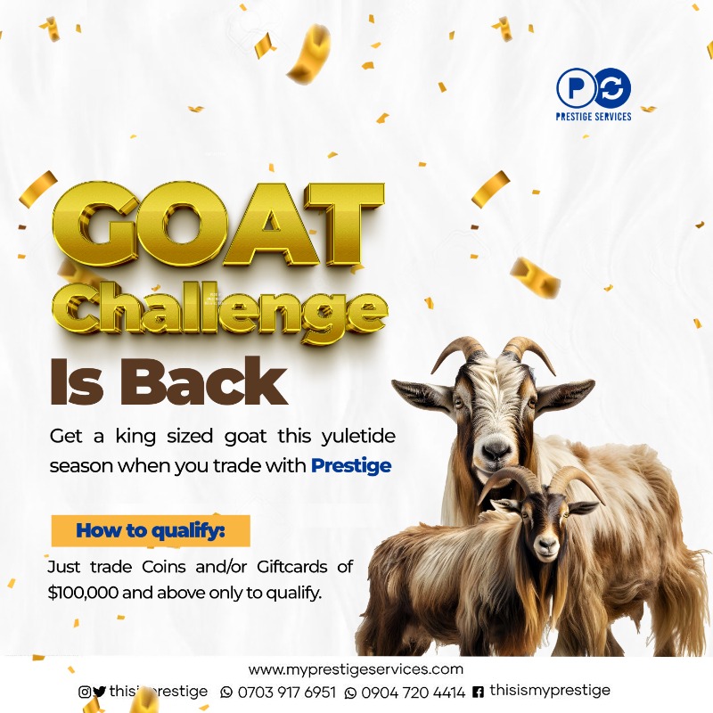 thisisprestige's tweet photo. Chop life this month of December with your Coins &amp; Giftcard trades 🕺🏽 

Trade digital assets worth at least $50k to automatically qualify for GOAT 🐐, CHICKEN 🐓 and GOODIE BAGS 🛍️ this month!

For trade request/inquiries, please chat us on WhatsApp >>> https://t.co/9Y7aKDqpn6