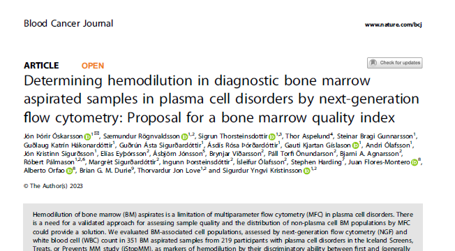 Sigurdur Kristinsson (@sykristinsson) on Twitter photo Everyone is talking about MRD at #ASH23
You need to make sure your sample is not hemodiluted
We now have a way of measuring hemodilution using flow cytometry, publication from <a href="/iStopMM/">iStopMM</a> here: nature.com/articles/s4140…
Calculator: istopmm.com/bmqi/
<a href="/jthorir/">Jón Þórir Óskarsson</a> <a href="/BloodCancerJnl/">Blood Cancer Journal</a> Everyone is talking about MRD at #ASH23
You need to make sure your sample is not hemodiluted
We now have a way of measuring hemodilution using flow cytometry, publication from <a href="/iStopMM/">iStopMM</a> here: nature.com/articles/s4140…
Calculator: istopmm.com/bmqi/
<a href="/jthorir/">Jón Þórir Óskarsson</a> <a href="/BloodCancerJnl/">Blood Cancer Journal</a>