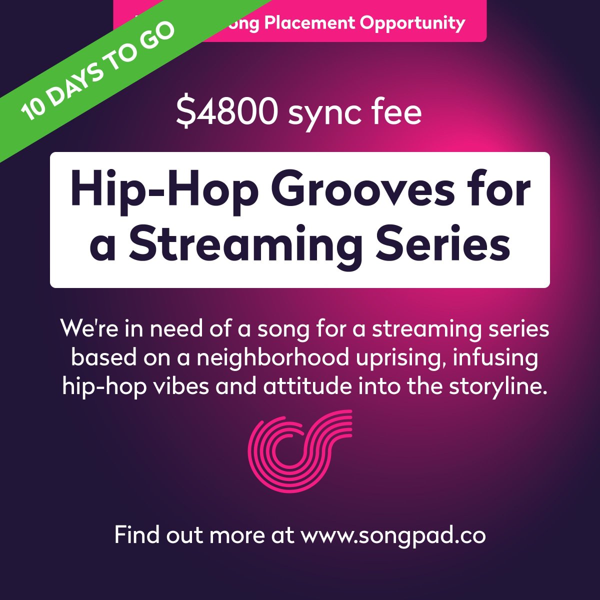 We're in need of a song to spice up the soundtrack for a streaming series based on a neighborhood uprising, infusing hip-hop vibes and attitude into the storyline. Find out more at songpad.co #sync #sycnopps