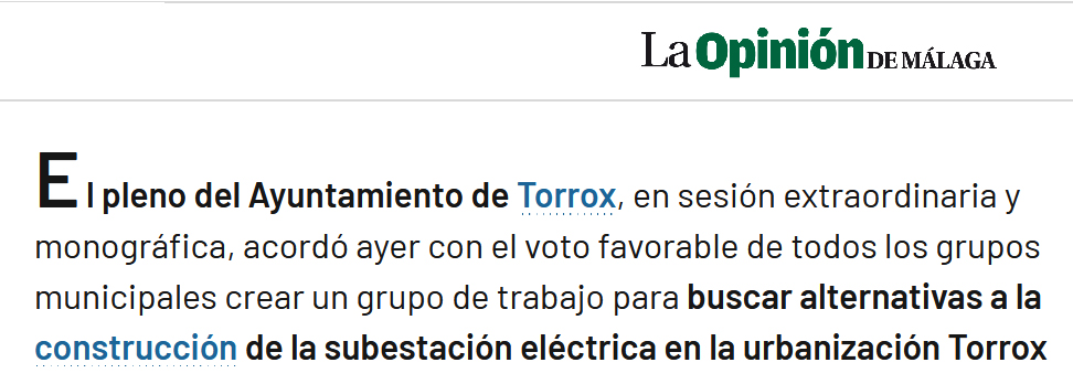 La noticia de <a href="/opiniondemalaga/">La Opinión de Málaga</a> tiene ya 2 meses... ¿se sabe algo de este famoso grupo de trabajo?, ¿alguna solución o propuesta?, ¿por qué continúan las obras si se están buscando alternativas?, ¿otro insulto más a los que pagamos sus sueldos con impuestos?
<a href="/Ayto_Torrox/">Ayuntamiento Torrox</a> <a href="/Endesa/">endesa</a>