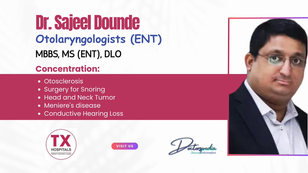 WDoctorspedia's tweet photo. Dr. Sajeel Dounde is a highly qualified Otolaryngologist (ENT Specialist) .He holds an MBBS degree, an MS in ENT (Ear, Nose, and Throat), and a DLO (Diploma in Otorhinolaryngology)
#sasthyaseba
#doctorspedia
#Ophthalmology
#txhospital https://t.co/cFY2d3UeMT