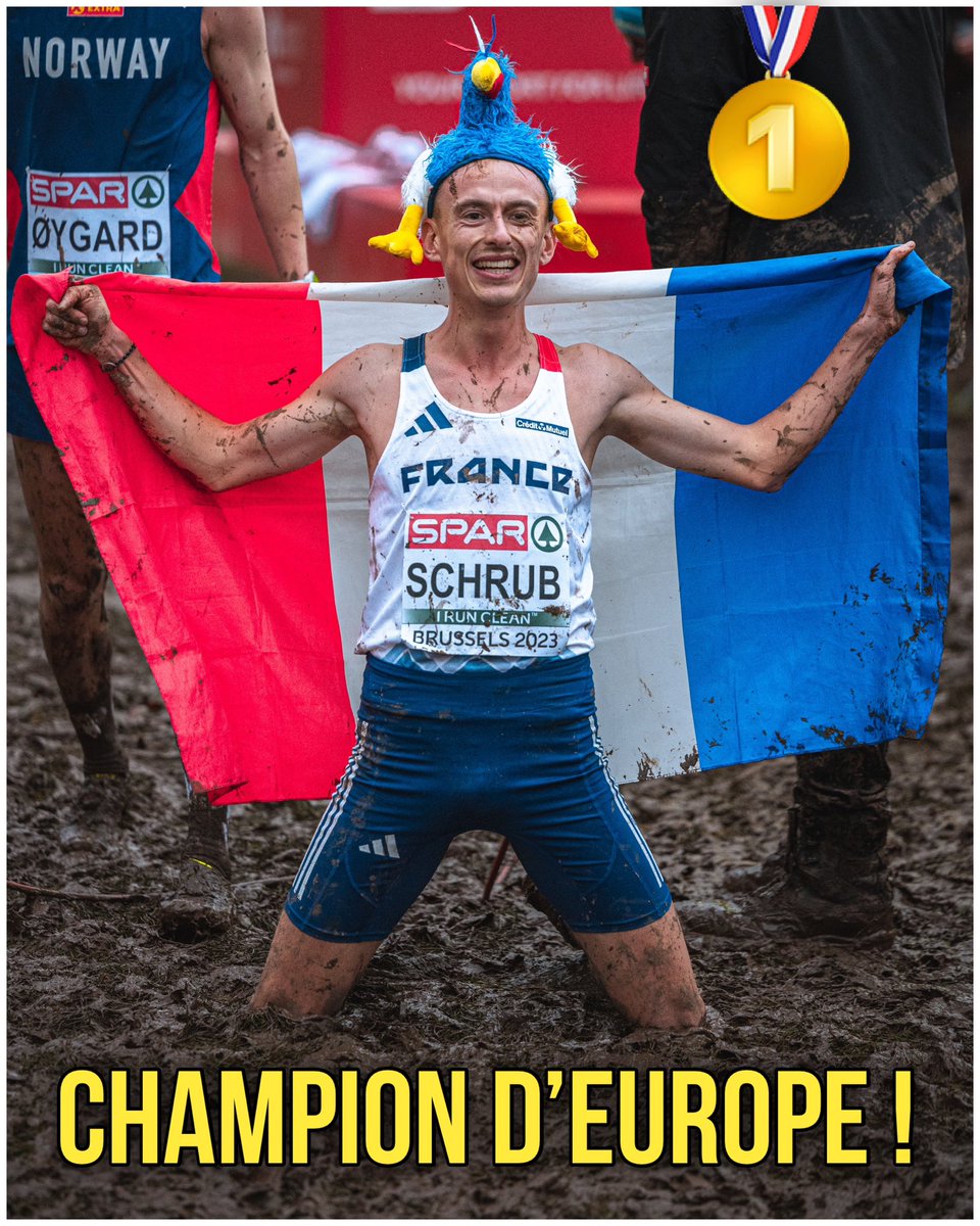🚨 OFFICIEL : docteur Yann Schrub (🇫🇷) est sacré champion d’Europe de cross-country à l’instant dans la boue de Bruxelles ! 🙆‍♂️ Formidable crossman – il s’est battu comme un lion pour aller chercher ce titre 🤜🤛 Le classement des autres tricolores engagés :

✔️ Fabien Palcau :