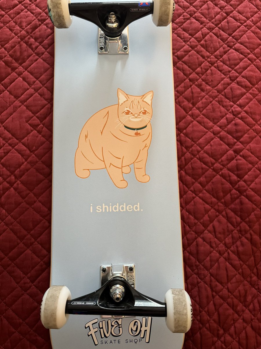 Picked up a new deck at <a href="/fiveohskateshop/">Five Oh Skate Shop</a> yesterday and couldn’t be happier. Still need to tighten the trucks up a bit more. Probably should have just gotten stiffer bushings but I’m stubborn 🤷‍♂️. The real question is do I want to scuff up this beauty 🤣