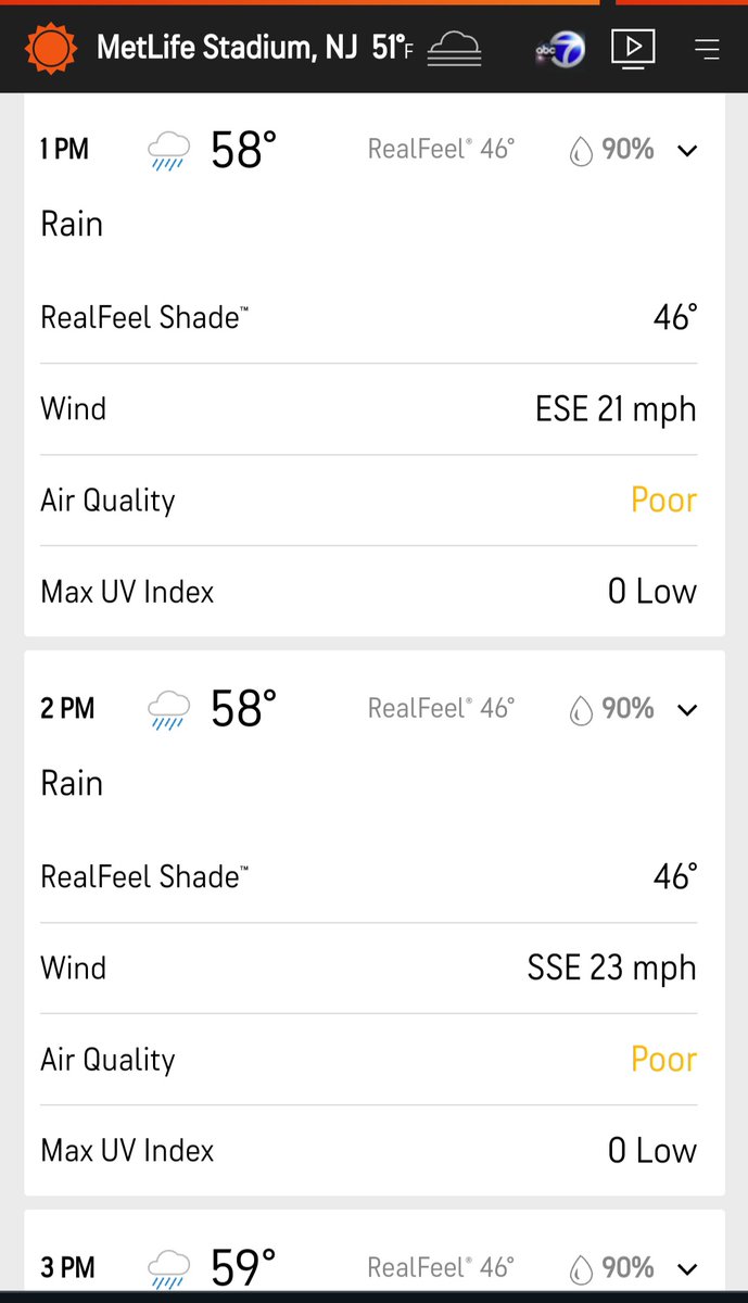 AaronWilson_NFL's tweet image. Weather forecast for today's #Texans game against #Jets 90 percent chance of rain starting at 1 p.m.
