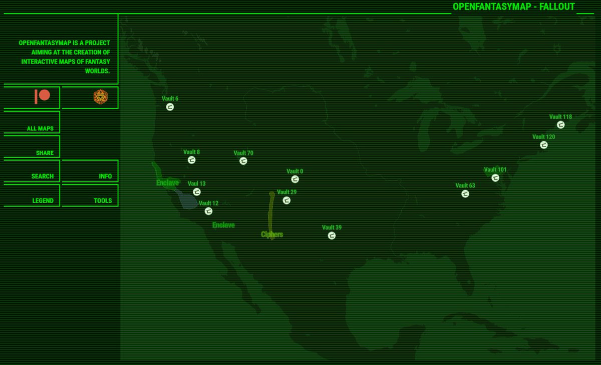 openfantasymap2's tweet image. Working on the Fallout map and its Pipboy3000 interface here: pipboy.fantasymaps.org/fallout/2088/4…
Because War... War never changes... @jesawyer @Modiphius @Fallout