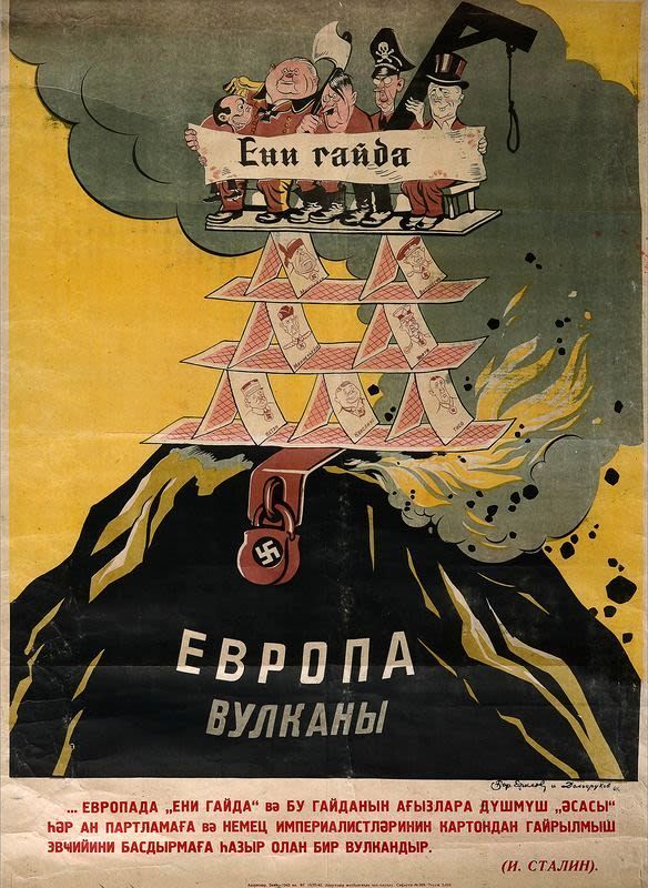 USSRPoster's tweet photo. "New Order. European Volcano" (in Azerbaijani), 1942
#Vintage #Soviet #Posters #Original #vintageposters #PostersUSSR #USSR #posteroftheday #December10  #December2023 #Stalin #baku #Azerbaijan #Europa https://t.co/HaYFhs0JvR