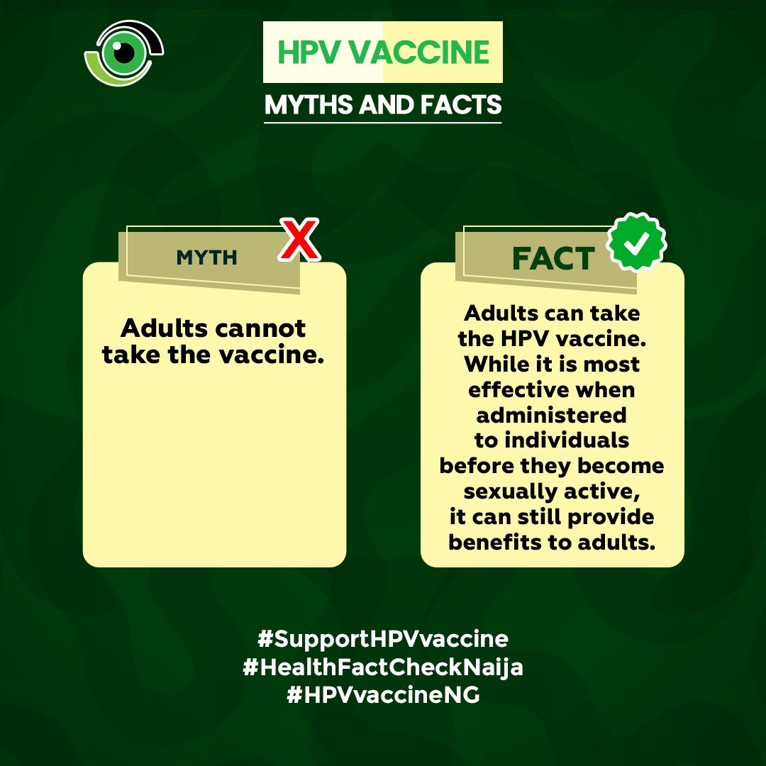 The HPV vaccine is not for kids alone. Go to your nearest general hospital, take your siblings and kids and get vaccinated. #HPVvaccineNG #SupportHPVvaccine