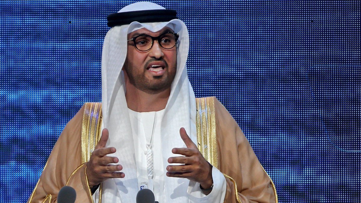 disclosetv's tweet photo. NEW - COP28 president Sultan Al Jaber says there is "no science" behind demands for phase-out of fossil fuels "unless you want to take the world back into caves." — Guardian https://t.co/FfFQYx5EZy