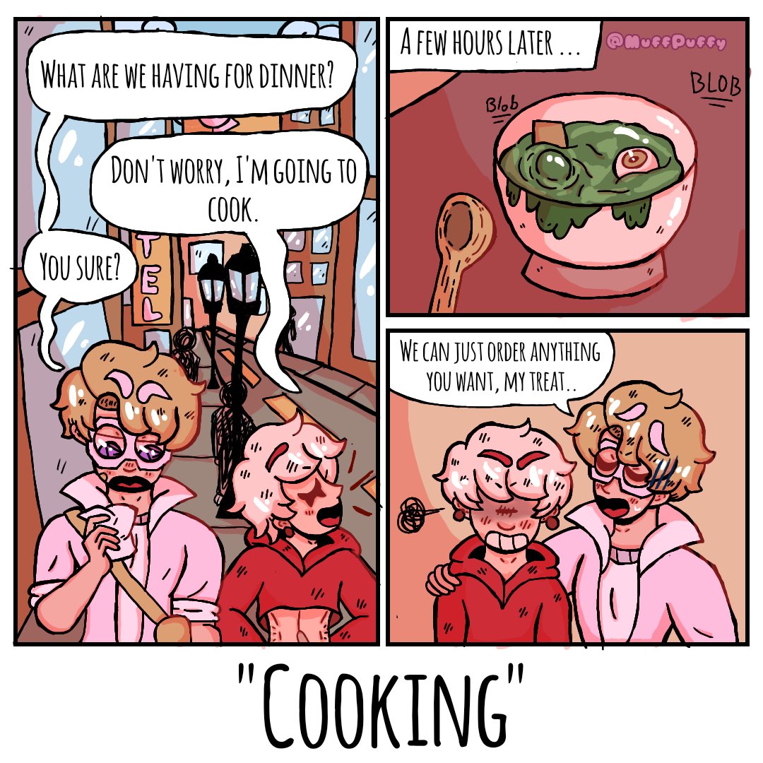 muffpuffy's tweet photo. "Cooking"
#Webcomic #comic #art #gaycouple #gaycomic #digitalart #badcooking #silly #illustration #ocs #originalcharacters #cartoony #comicart #gay https://t.co/7OjXE9ca8c