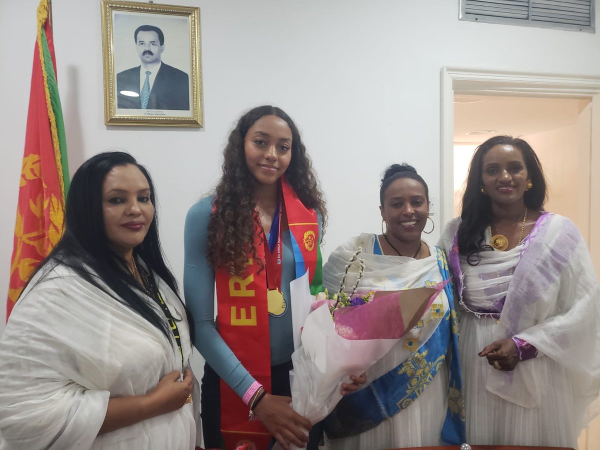 TesfuBahta's tweet photo. Athlete Christina Rach,winner of 3 medals(2 gold) at the 8th African Aquatics zone 3 swimming championship held in #Rwanda,welcomed & congratulated by the Eritrean consulate in Dubai. Christina is member of the #EriCom in Dubai.
Thank you for representing #Eritrea
@PNetabay https://t.co/tB4m9ADB4A