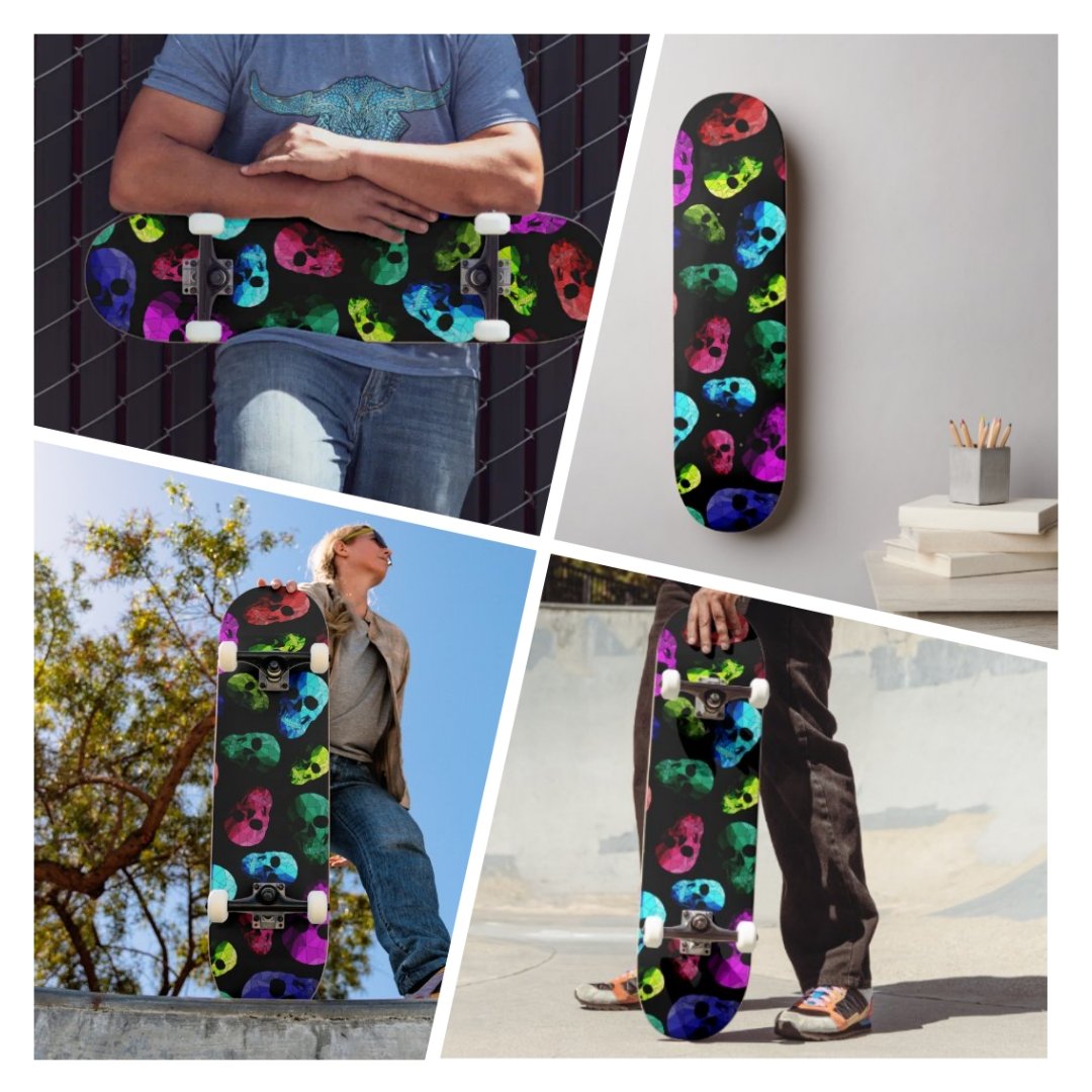 Skateboard with skull pattern design. zazzle.co.uk/low_poly_skull…   #christmasgifts #Skateboarding #skateboardgifts #ChristmasGiftIdeas