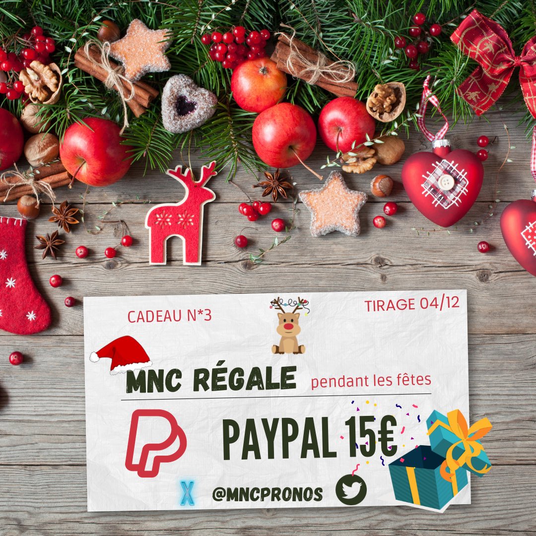 Mnc10_'s tweet photo. Mon Calendrier Noël 🎅🏼🎄 JOUR 3

• À GAGNER -> PAYPAL 15€  

POUR PARTICIPER = RT &amp; FOLLOW @MncPronos + COMMENTE #MncNoel3  

TIRAGE 04/12 VERS 20H 

#TeamParieur #MncNoel3 https://t.co/KVC3BMeufq