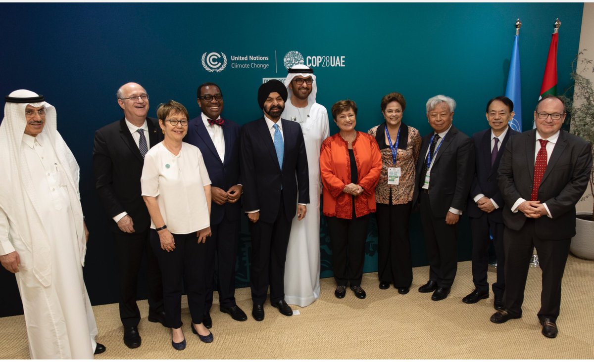 OdileRenaud's tweet photo. Today the heads of multilateral development banks met at #COP28 and reiterated their joint commitment to scale up finance and step up country-level collaboration, along with a package of other measures. Read more here: https://t.co/ldMihS9NUM https://t.co/fnAw4hvEyE