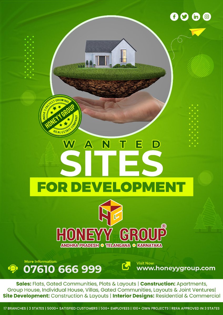 HoneyyGroup's tweet image. Transforming visions into reality. Explore our site development services and check out our latest projects showcasing precision, innovation, and quality at honeyygroup.com
#Development #Landdevelopment #PlotDevelopment #Returns #Construction