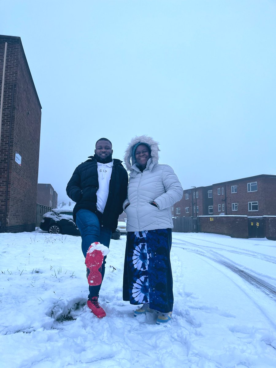 My mum’s first snow experience 
Im a very proud and happy son
I dreamt of this moment and it feels surreal. 
Dreams do come true. 
Abasi sosongo

Ps: My dad refused coming out, local man dey fear cold. 
#snow