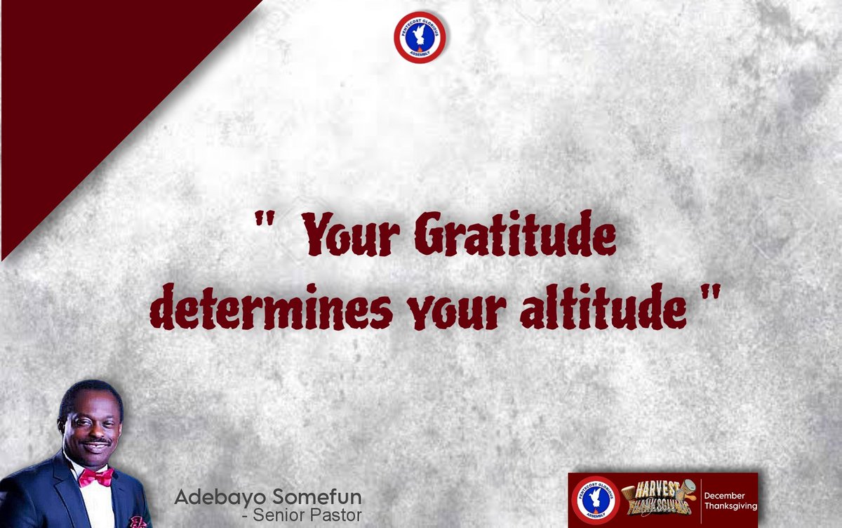 pgachurchabuja's tweet image. - December Thanksgiving Service
- Word Session - 

TOPIC: HEART OF GRATITUDE 
TEXT : (Psalm 9:1, 136:1, 3:5, 139:14, 8:4-6, Lam 3:32-33)
#WORDSESSION 
#PENTECOSTGLORIOUSASSEMBLY
#PGACHURCH

[GuK]