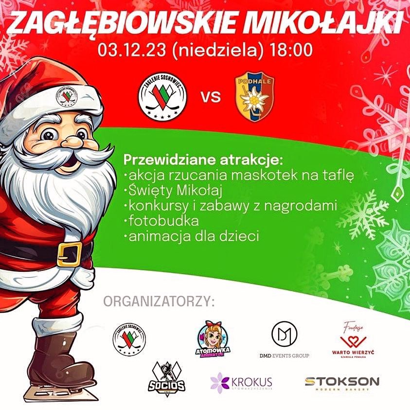 DSzawala's tweet photo. To już dzisiaj sportowe Mikołajki 🎅🏻🏒🎅🏻 Zapraszamy !!!

#hokej #sport #mikołajki #mikołaj #🎁 #prezent #dziecko #dzieci #uśmiech #zabawa #paczka #fundacja #wartowierzyc #szawalapomaga #stadion #stadionzimowy #sosnowiec #sosnowiecłączy #slodkosci #slodycze #gry #zima #zimno https://t.co/NOMiRh0hL9