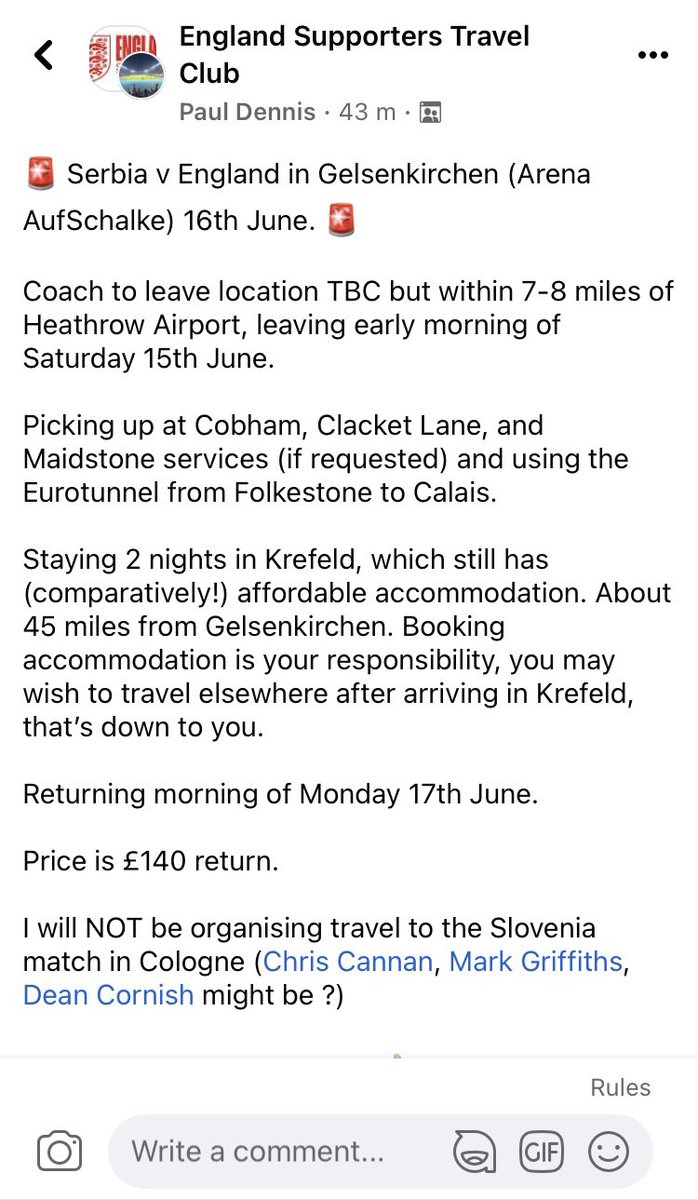 🚨Travel arrangements confirmed for England’s opening Euro 2024 match. As you can imagine, affordable accommodation close to Gelsenkirchen is scarce, but Krefeld looks a reasonable alternative with plenty of options. DM if interested!