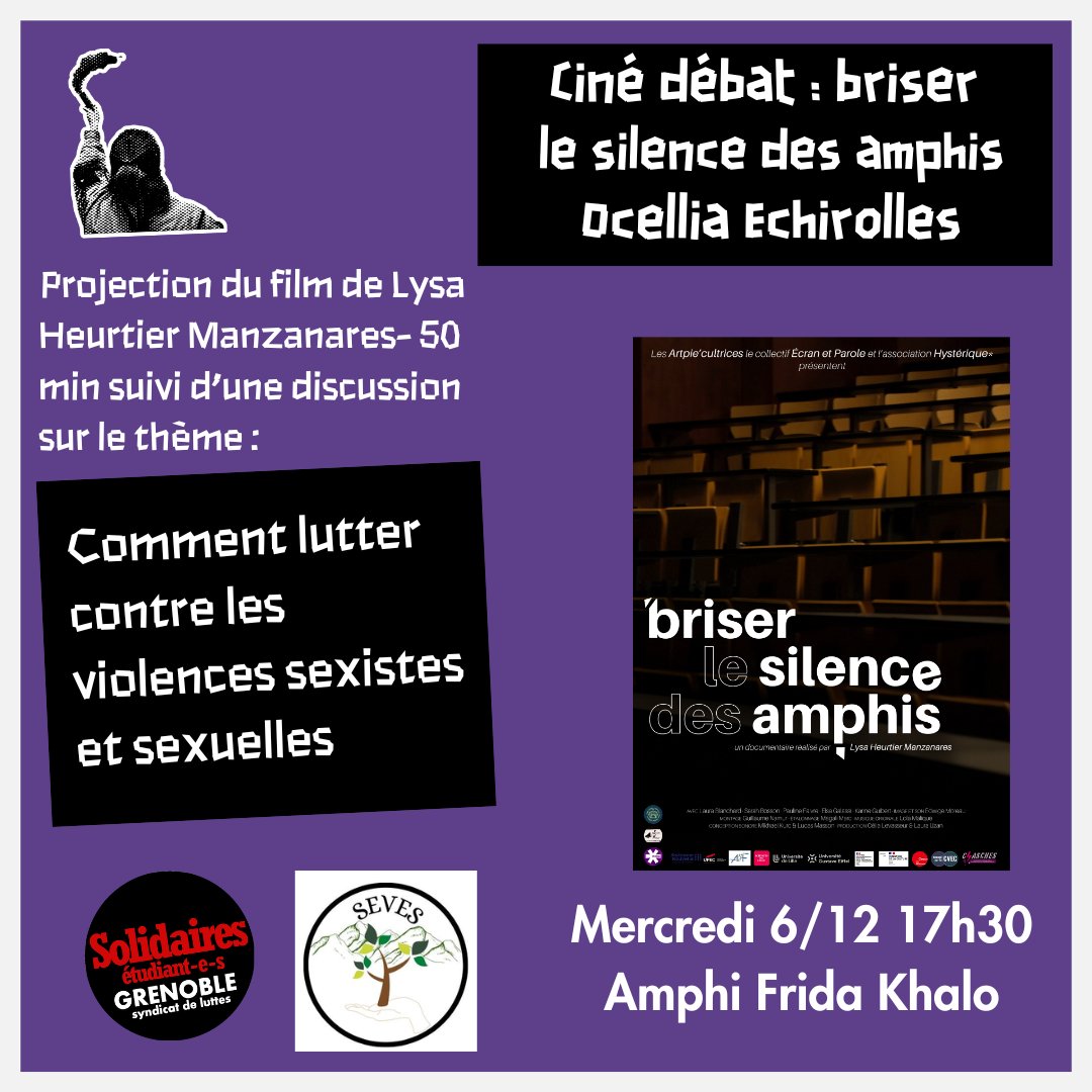 Réservez la date ! On organise un ciné-débat sur le thème des VSS à Ocellia Échirolles, avec SEVES !

Mercredi 6 décembre à 17h30 !
