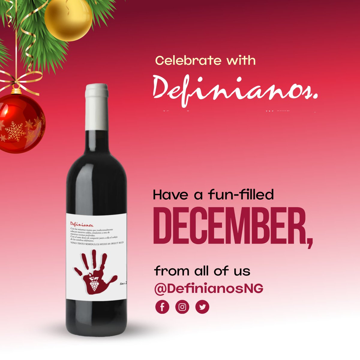DefinianosNG's tweet photo. Celebrate with #Definianos this December, it's the perfect red wine for any occasion. Available now in #Abuja. Call 08099995661 to order and savor the richness of #Definianos. #WineLovers #AbujaWine #FineWine #WineInNigeria #DefinianosNG #WineExperience #WineInAbuja https://t.co/UcxYNvWG2W