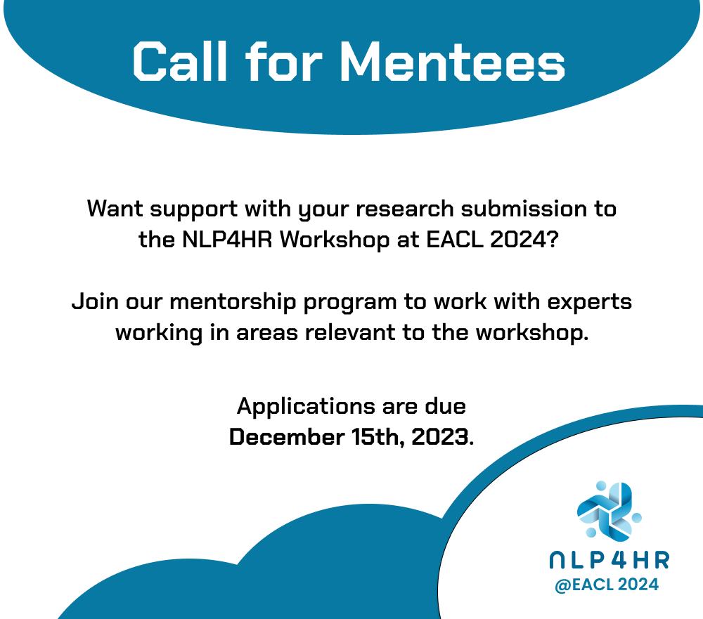 nlp4hr's tweet photo. 📢 The paper submission deadline is only a couple of weeks away. The #mentorship program gives additional time and support!  
👉 Apply by December 15th 👈
 More info at: https://t.co/V4F1sFuahv #NLP #HR #MachineLerning #AI #PhD @tommmitchell @estevamhruschka @thomlake @notani102 https://t.co/pEczfqr7UJ