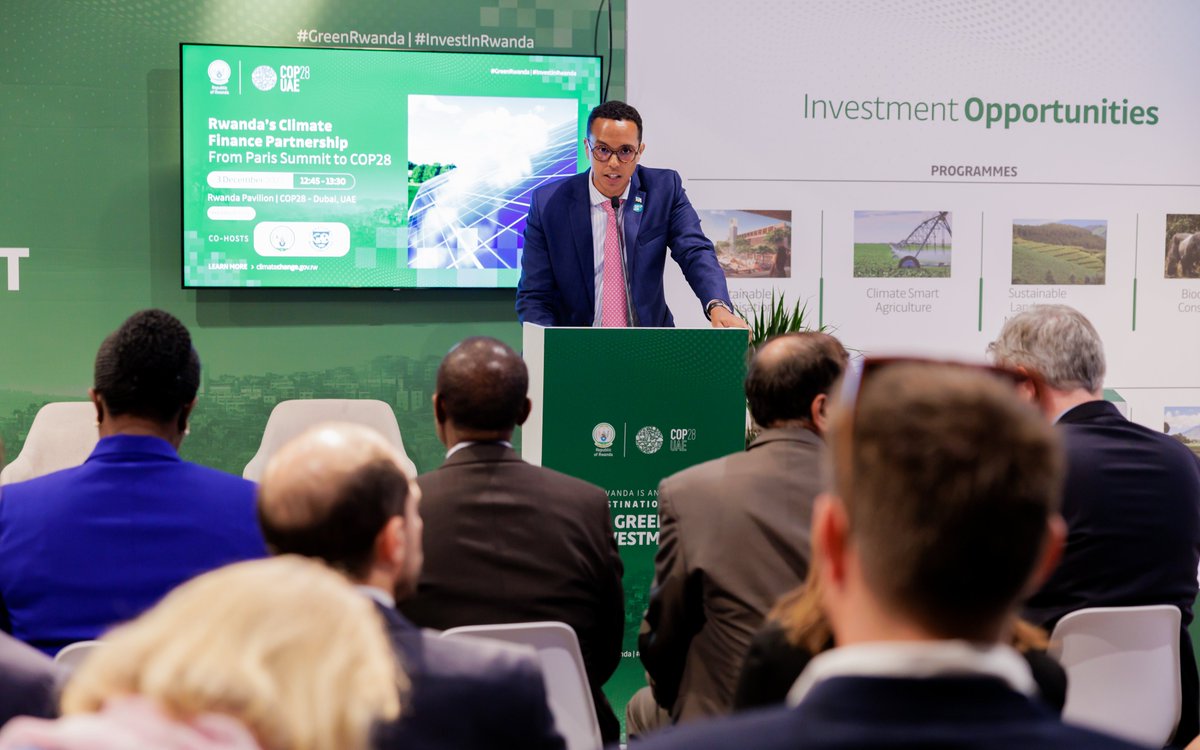 RwandaFinance's tweet photo. Today at #COP28 Rwanda entered into various partnerships aimed at enhancing Climate Finance Partnership, as a key pillar of Rwanda’s efforts to fund its ambitious NDC Climate Action Plan. Rwanda committed US$ 40 million to support Ireme Invest. Read more https://t.co/TuRe6UMfjJ https://t.co/4EibKuEWwP