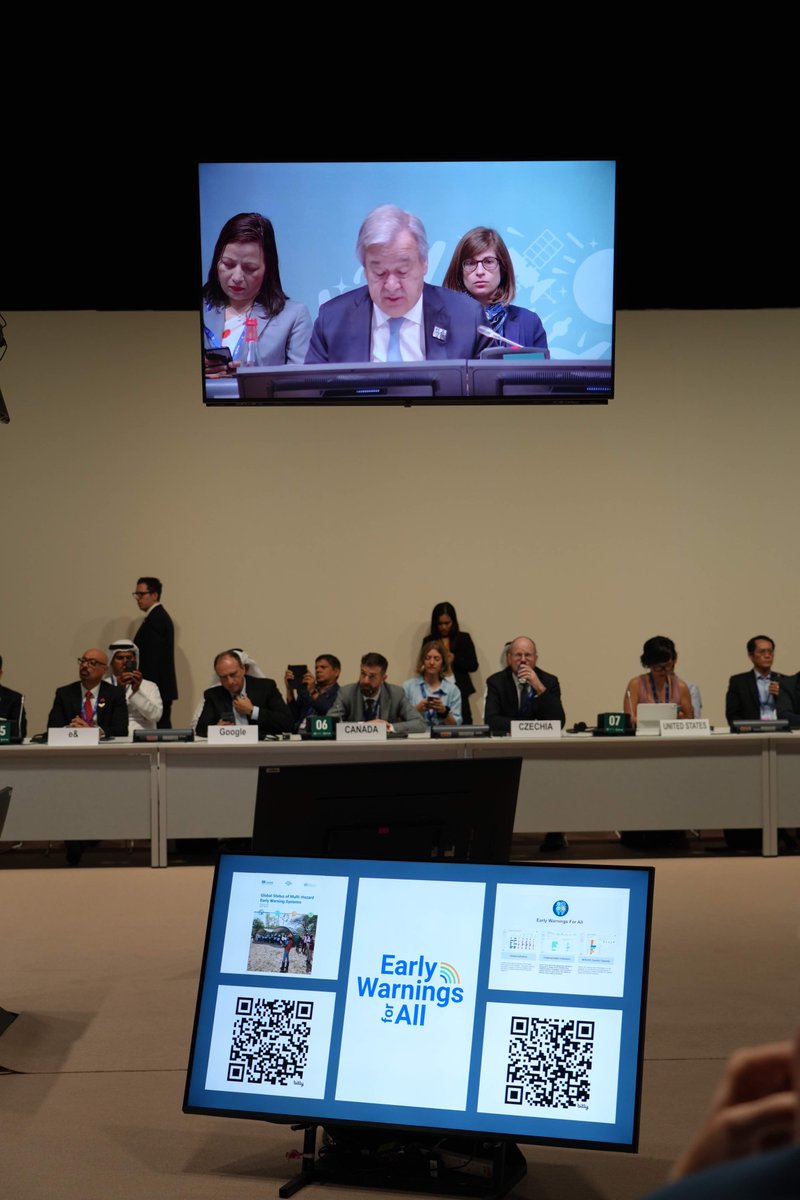 'We must strive to close the ‘last mile’ of early warning and early action, everywhere.' @antonioguterres at the Opening of the Delivering #earlywarningsforall high-level event at #COP28. @UNDRR @ITU @ifrc @wmo