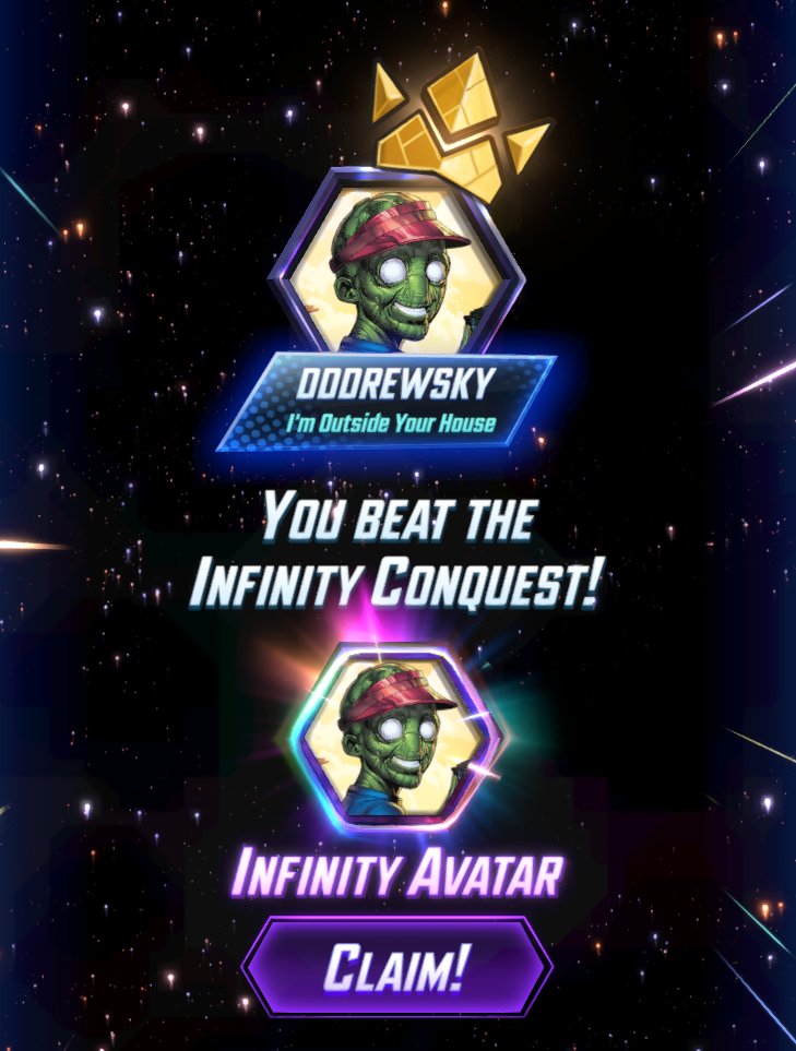 dddrewsky's tweet photo. 🏆 Got My Third INFINITY AVATAR! 🏆
I didn't play much Loki, before this season, so I wasn't great with him. I made it a goal to get better! Luckily with 14 infinity tickets, we did it! 👍🏼
Got the BEST Leech Avatar like @LambySeriesGG ! 🤣
#MarvelSnap #infinityConquest #leech https://t.co/URwV5mCnvl