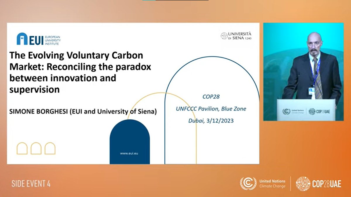 The first @EUI_FSR side-event as started with the introduction of @borghesi_simone as chair. The Evolving #VoluntaryCarbonMarket: Reconciling the paradox between innovation and supervision Follow the live streaming here: fsr.eui.eu/event/the-evol…