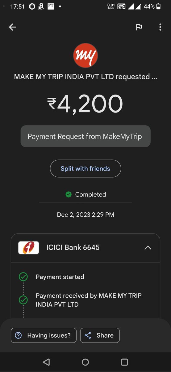 themp08's tweet photo. @makemytripcare @makemytrip 
This payment has been done for hotel at hanoi in place of my earlier booked hotel at hanoi and additional amount of rs 4200 has been charged.please track &amp; confirm the booking issue
New hotel booking Id:23033294671264
holiday package: NL2203214106210 https://t.co/gOJFbc23Vp