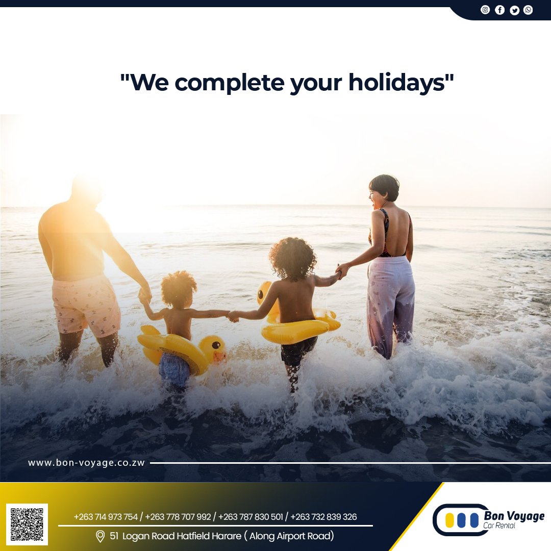 We complete your holidays.
#hireacarzimbabwe #carrentalservice #rentacar #hireacar #carhireservices
bon-voyage.co.zw